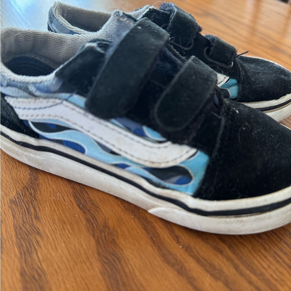 Kids Black & Blue Flame Vans